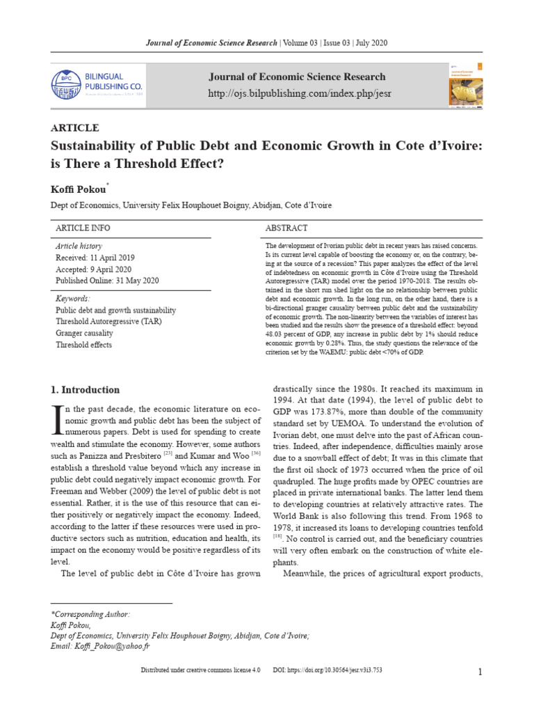 Sustainability of Public Debt and Economic Growth | PDF