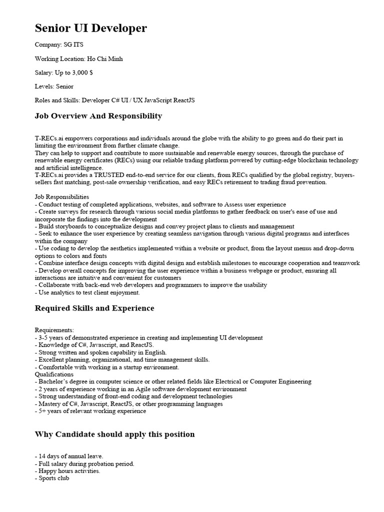 SG ITS Senior UI Developer PDF