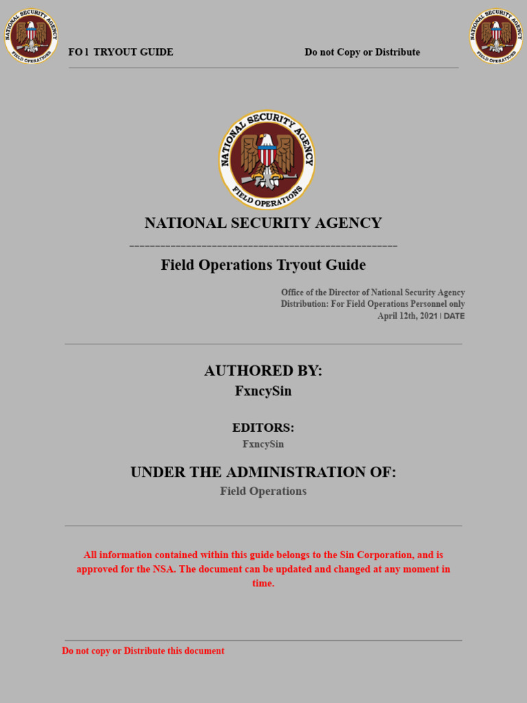 NSA - Field Operations Tryout Guide | PDF