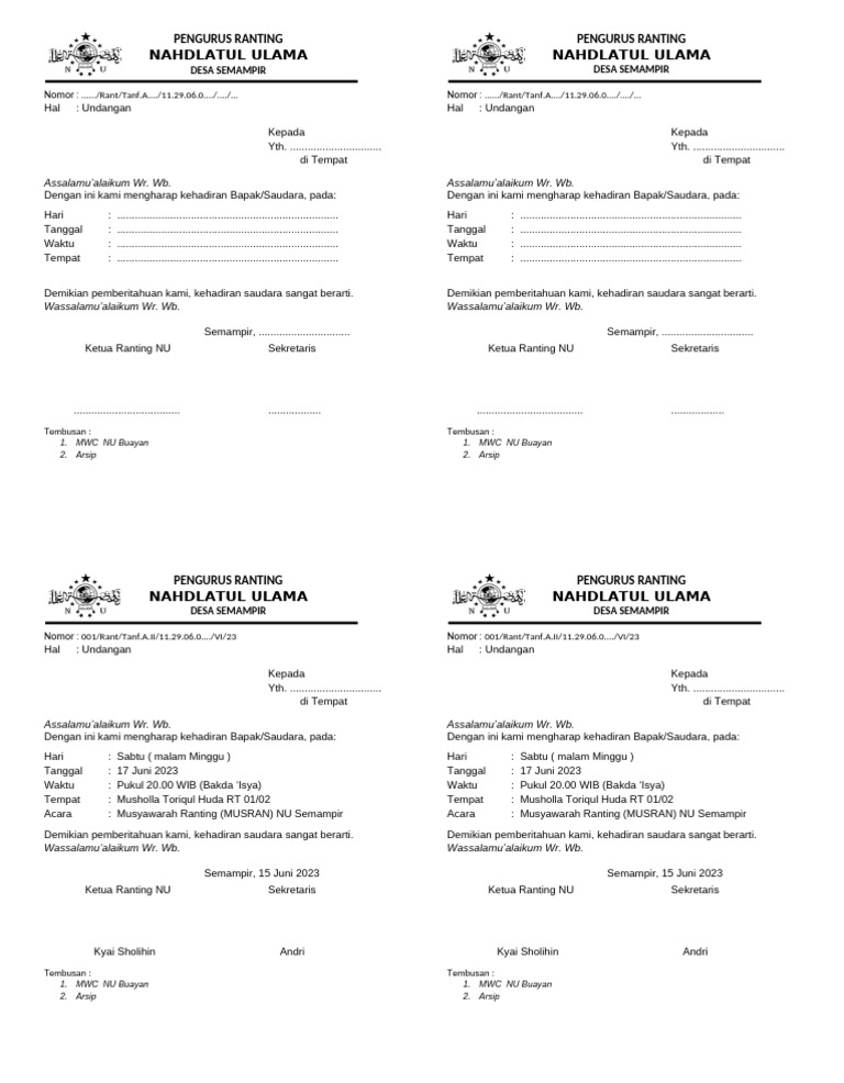 UNDANGAN Ranting NU Semampir | PDF