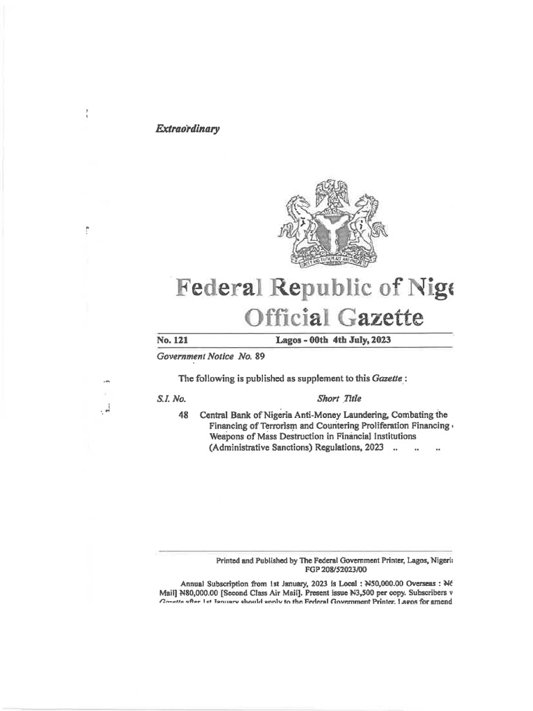 CBN AML - CFT - CPF Administrative Sanctions Regulations 2023 | PDF