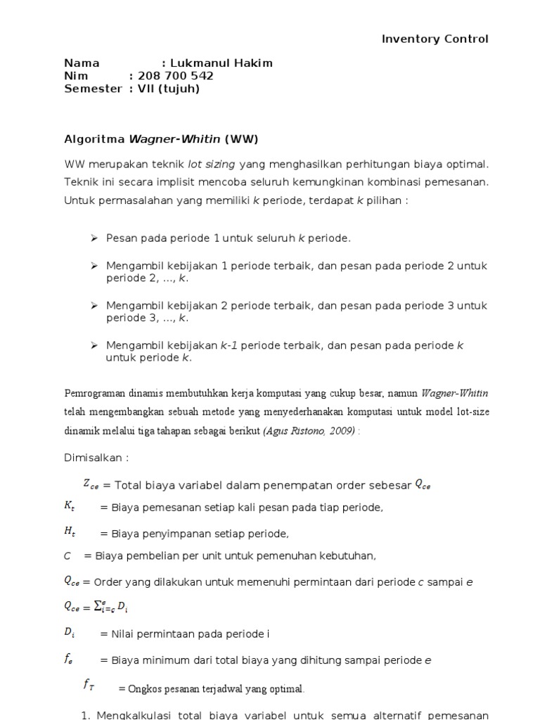 Algoritma Wagner-Whitin dalam Kontrol Inventaris | PDF | Metode & Bahan ...