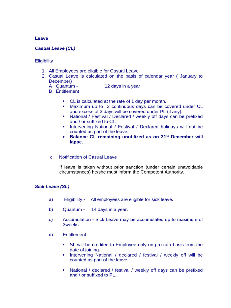 Leave Policy | PDF