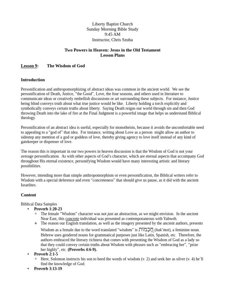 Two Powers - Lesson 9 - The Wisdom of God | PDF | Wisdom | Book Of Proverbs