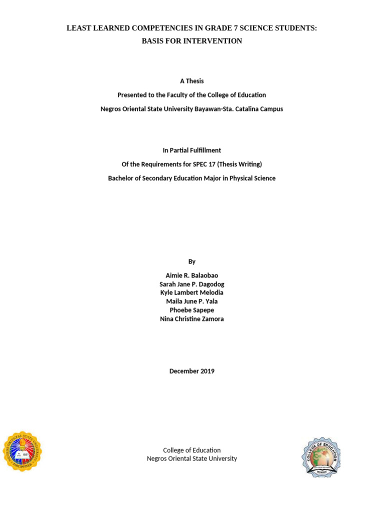 Least learned competencies of grade 7 science students basis for