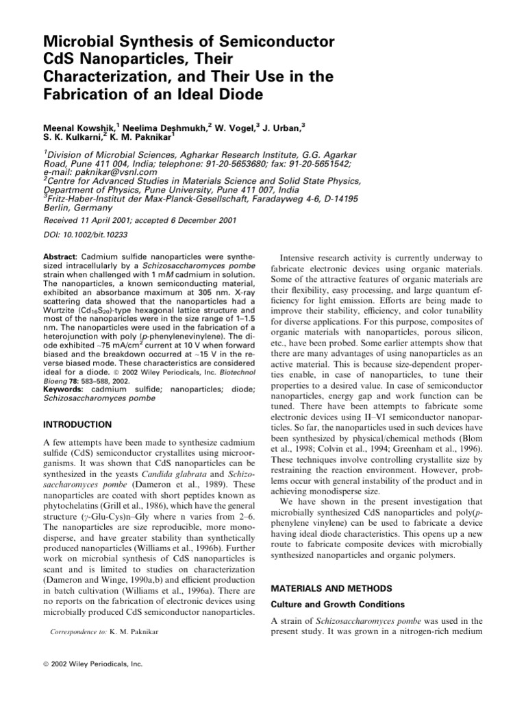 53-Microbial Synthesis of Semiconductor CDS Nanoparticles | PDF