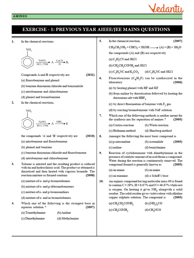 12 Amines - Exercise-1 | PDF