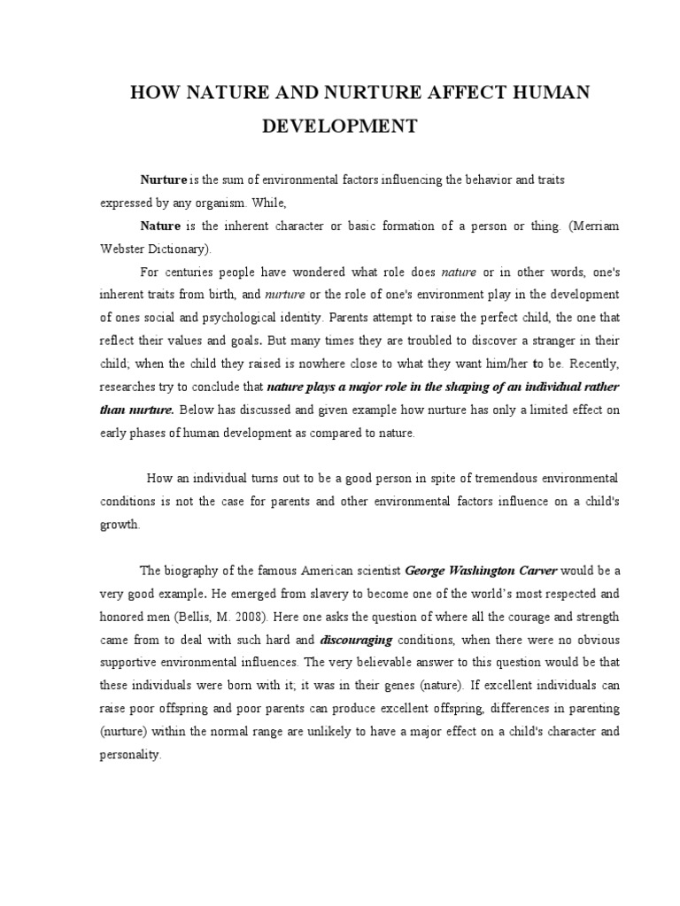 how does nature and nurture influence human development essay