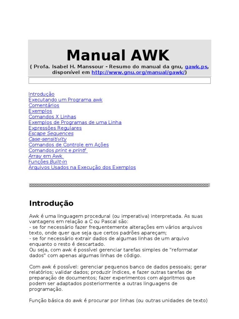 Manual Completo de AWK e Gawk | PDF | Estrutura de dados de matriz ...