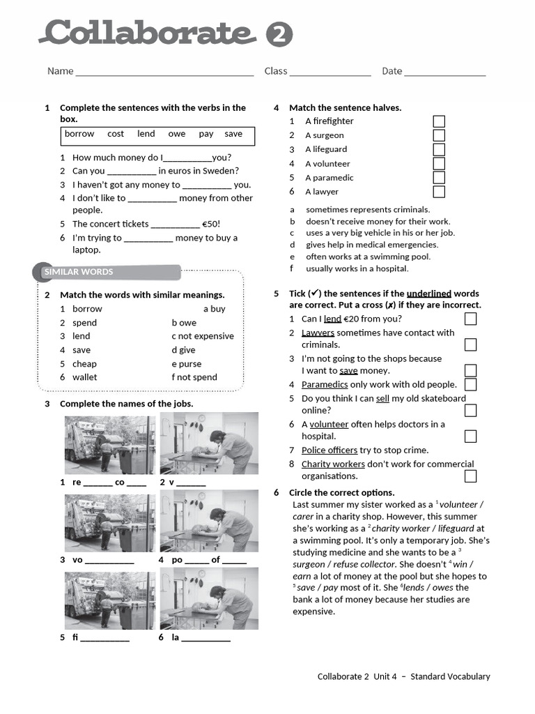 COL TRB2 Vocabulary WS Standard Unit 4 Without Answers | PDF
