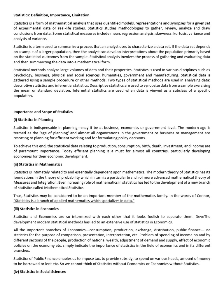 Statistics - Definition, Importance, Limitation | PDF
