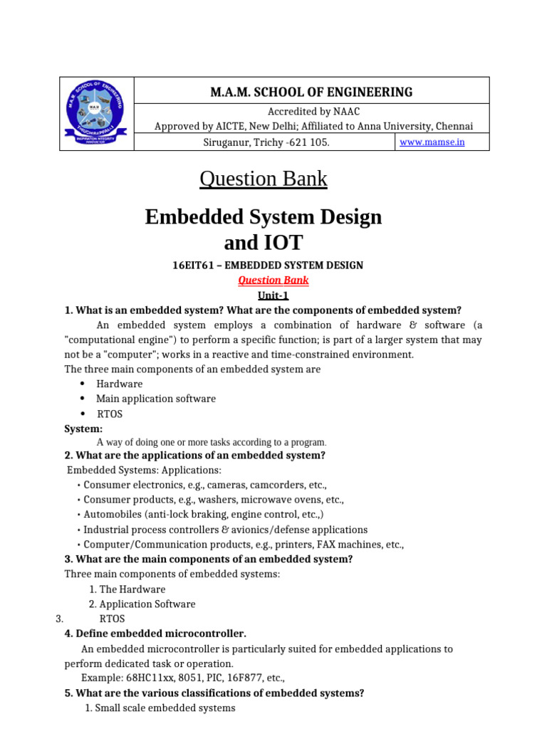 Embedded System and Iot Design QUESTION BNK | PDF | Process (Computing ...