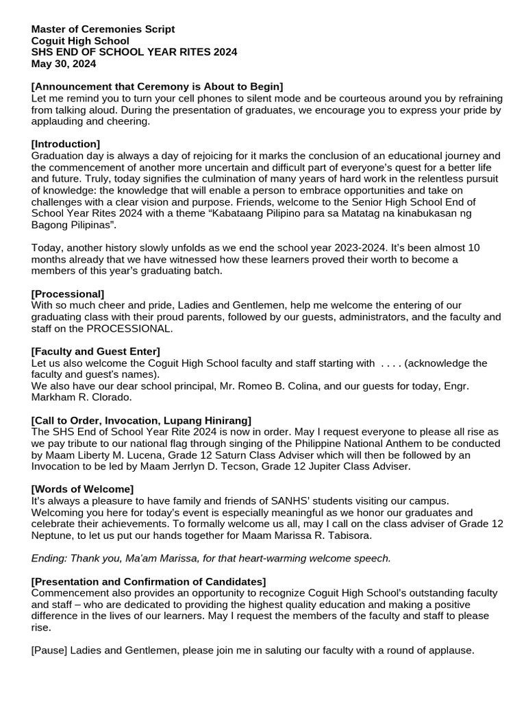 Graduation script 2023 2024 pdf
