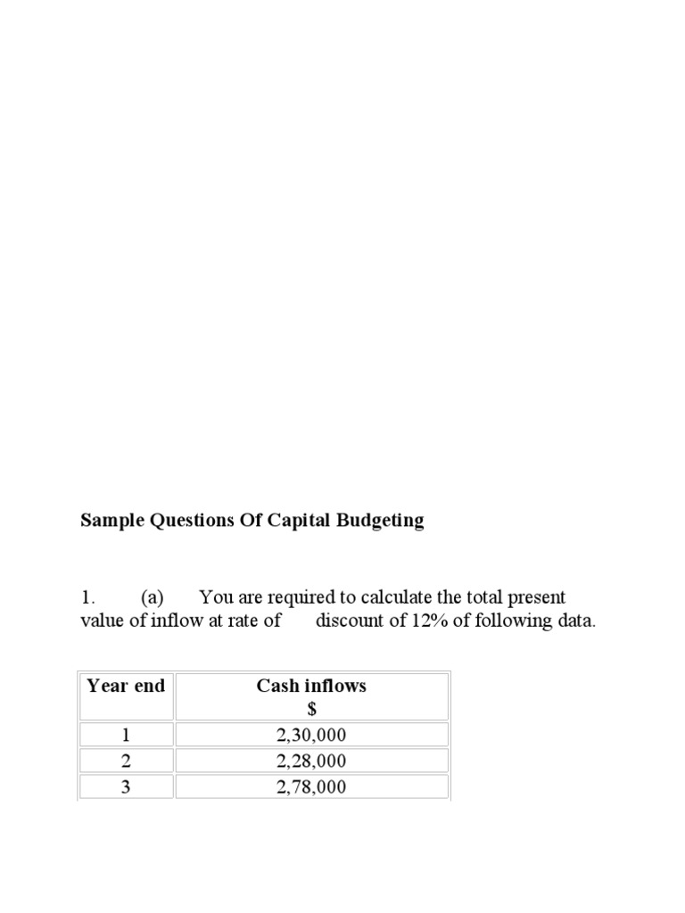 Capital Budgeting Sample Questions and Solutions | PDF | Net Present ...