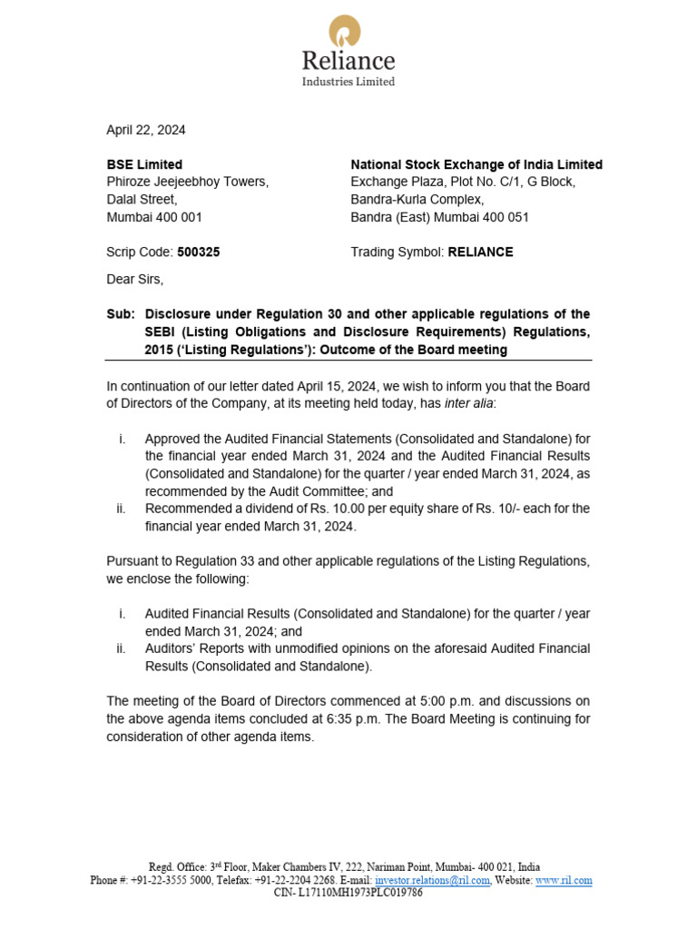 Reliance Industries Q4 FY24 | PDF