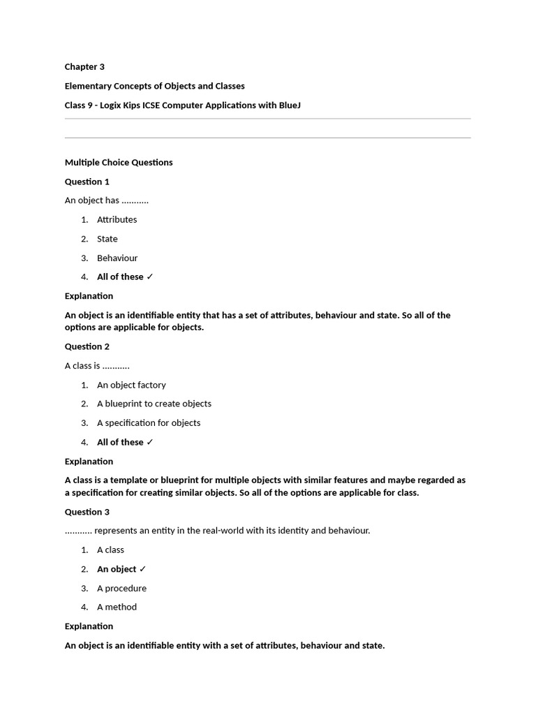 Chapter 3 Elementary Concepts of Objects and Classes Class 9 - Logix ...