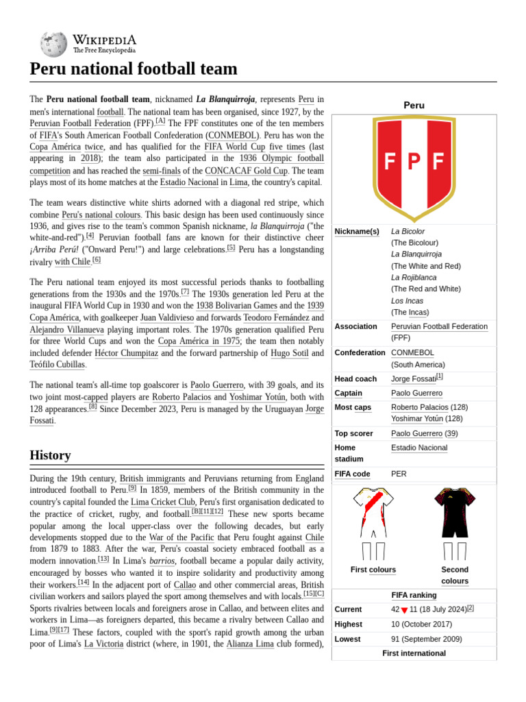 Modelo-Peru National Football Team - Wikipedia | PDF