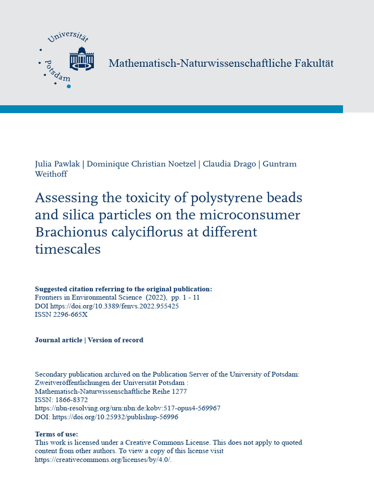 Assessing The Toxicity of Polystyrene Beads and Si | PDF
