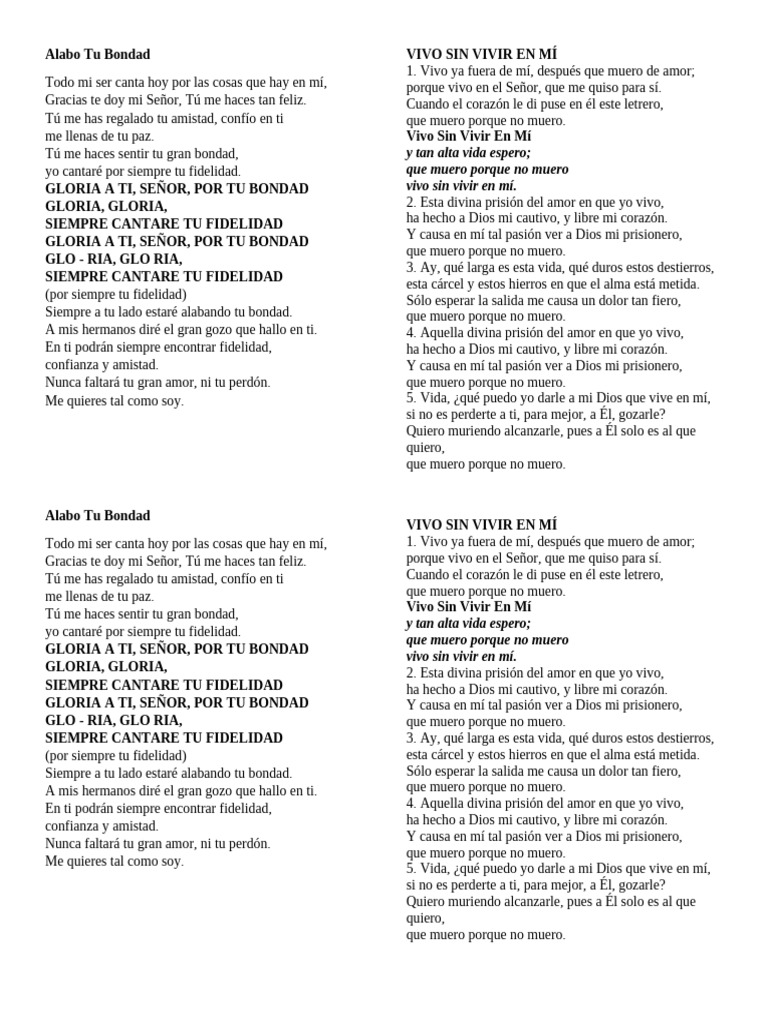 Alabo Tu Bondad Letra PDF