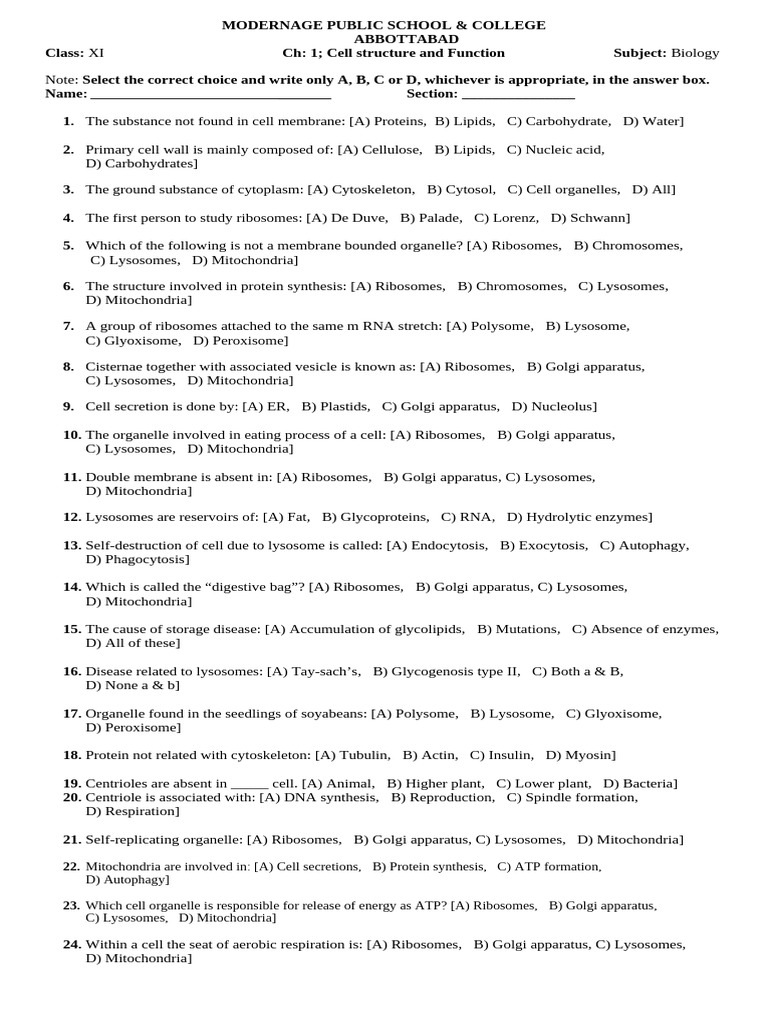 CH 1 Cell Structure and Function Updated | PDF