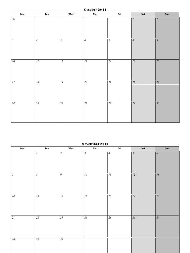 October 2011 Calendar Overview | PDF | Home & Garden