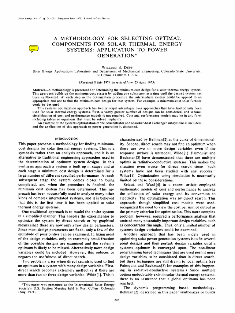 Methodology For Selecting Optimal Components in Solar Thermal System | PDF