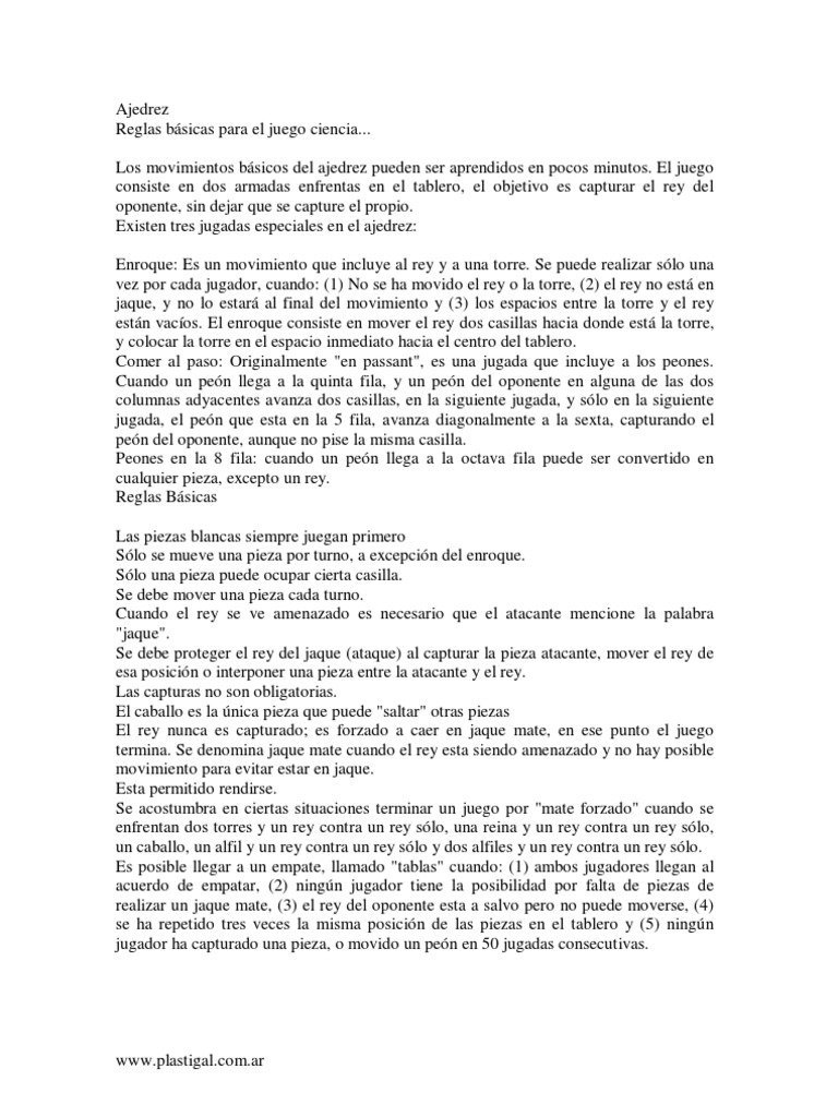 AJEDREZ REGLAS BASICAS Ajedrez Juegos tradicionales