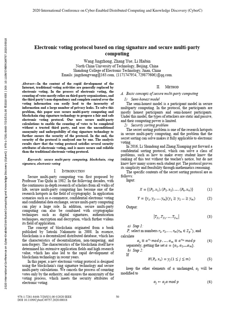 Electronic Voting Protocol Based On Ring Signature and Secure Multi ...