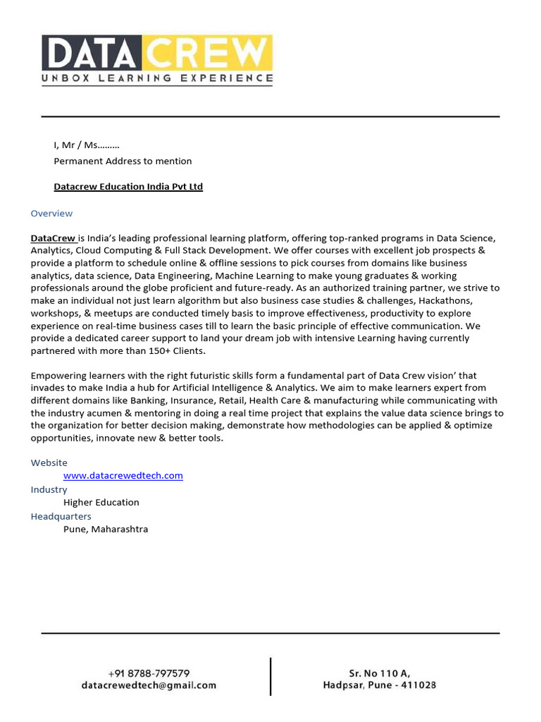 Datacrew placement agreement pdf