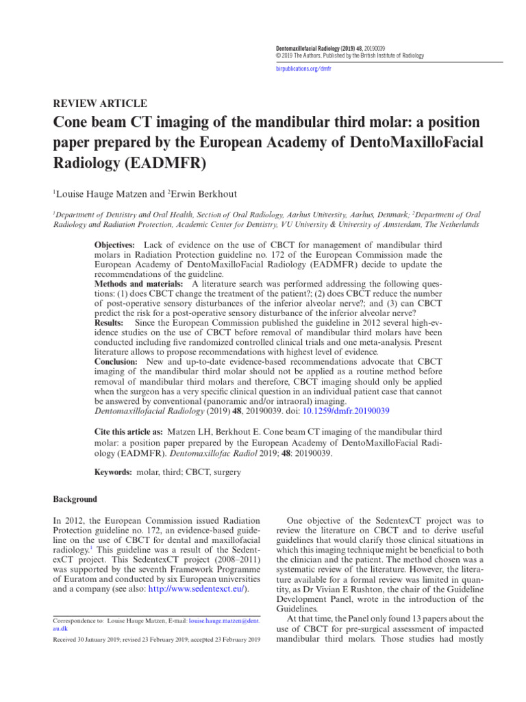 Cone Beam CT Imaging of The Mandibular Third Molar A Position | PDF