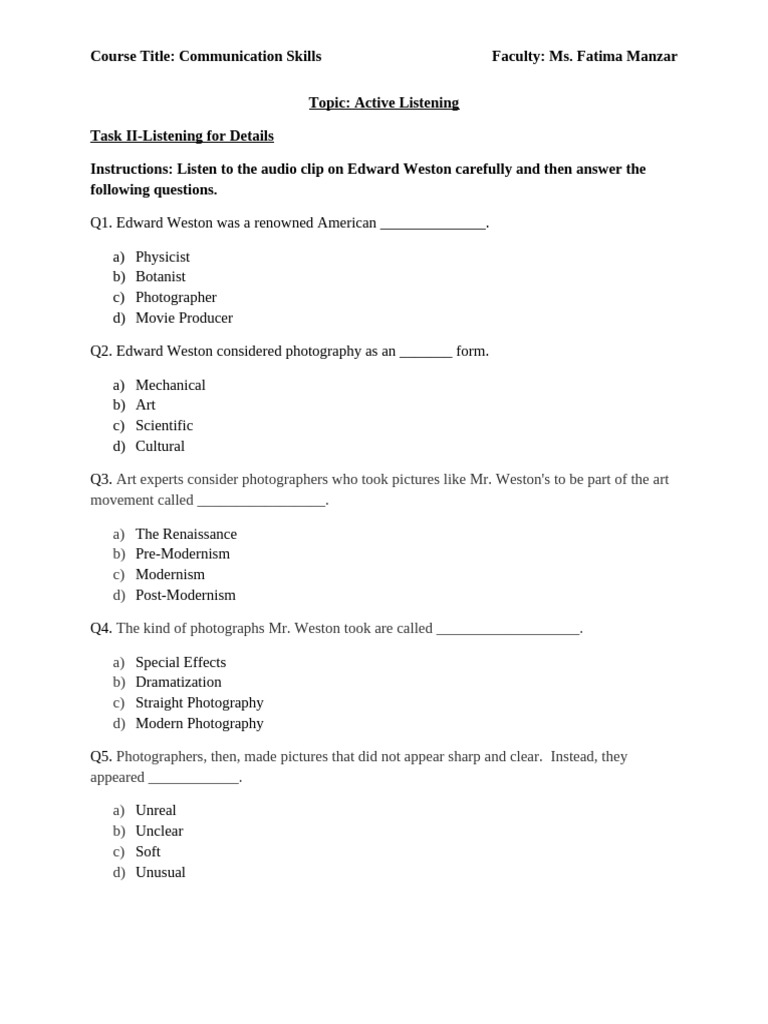 Task-Listening For Details | PDF