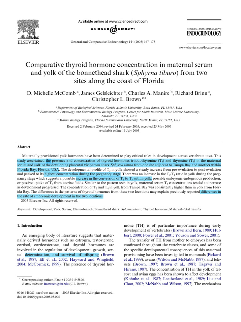 Comparative Thyroid Hormone Concentration in Maternal Serum and Yolk | PDF
