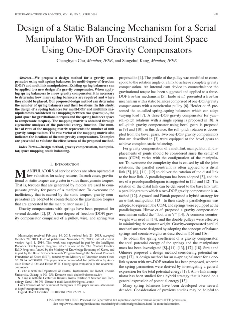 Design of A Static Balancing Mechanism For A Serial Manipulator With An ...