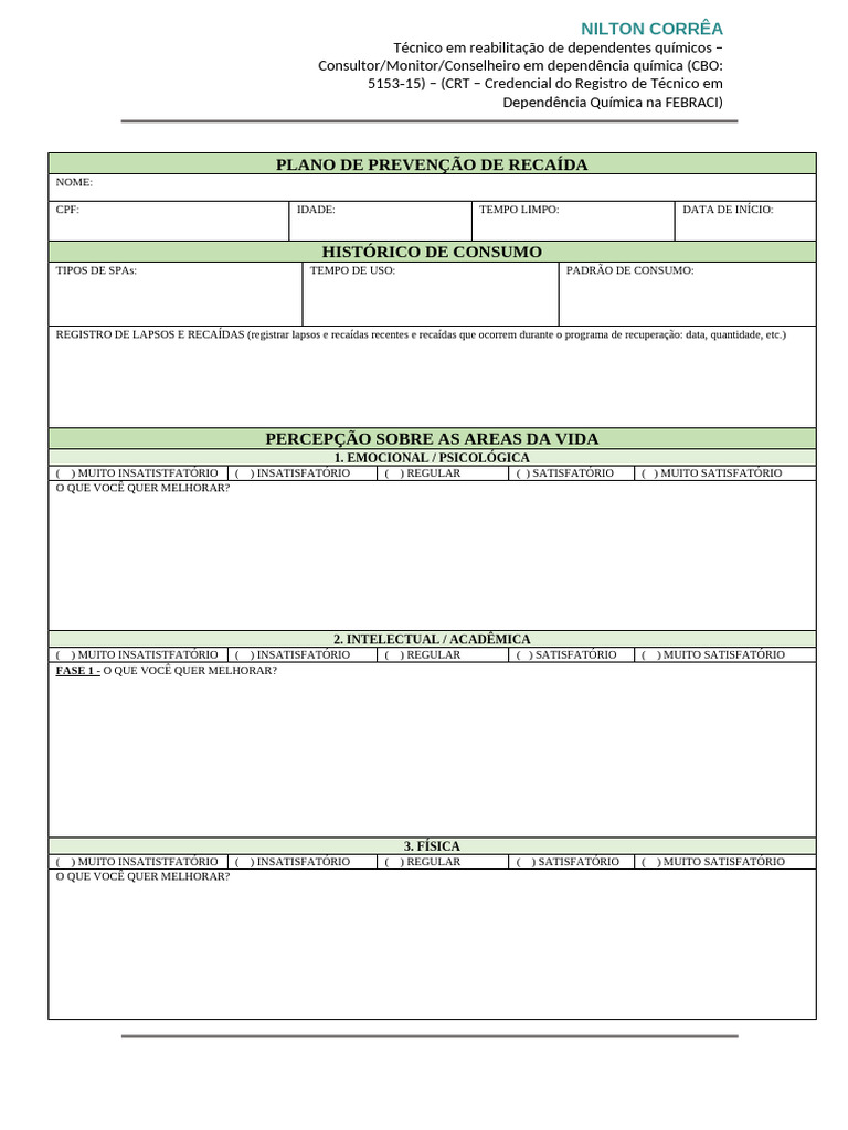 Plano de Prevenção de Recaída | PDF