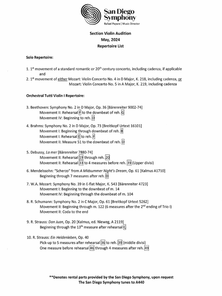 2024 Section Violin Audition Candidate Packet Pdf