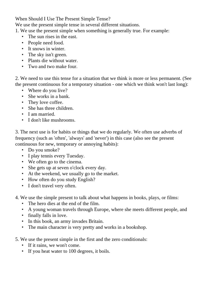 KIDS - Present Tense Exercise - Explain | PDF