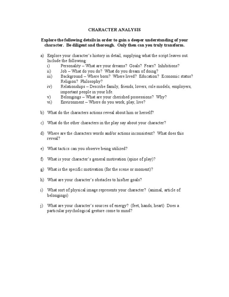 Actor's Character Guide | PDF
