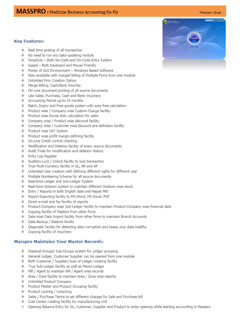Masspro Feature | PDF | Bookkeeping | Business