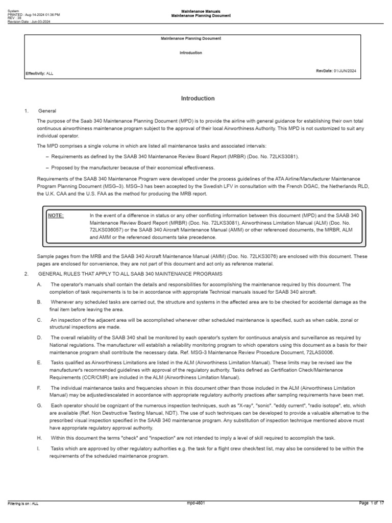 Maintenance Manuals Maintenance Planning Document Introduction Pdf