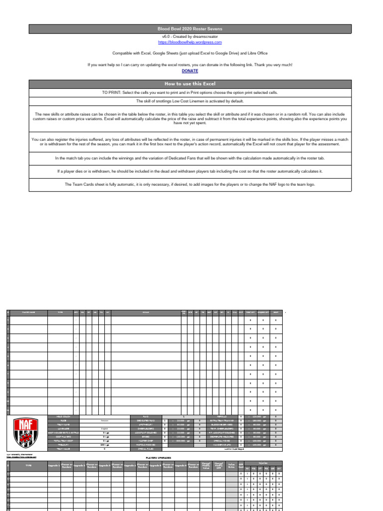 Blood Bowl Sevens Roster v6.0 1 | PDF