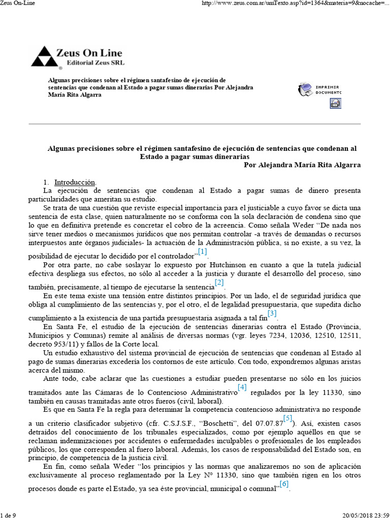 Ejecucion de Sentencias Contra El Estado S.Fe | PDF
