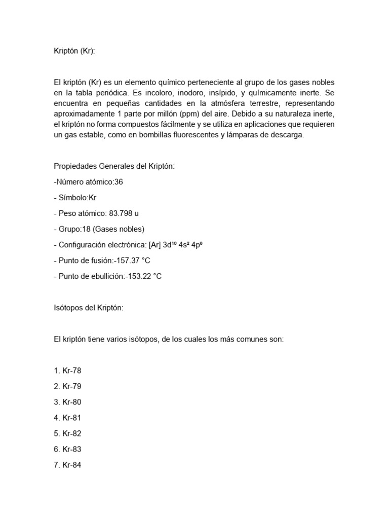 Propiedades y Isótopos del Kriptón | PDF | Isótopo | Tecnología