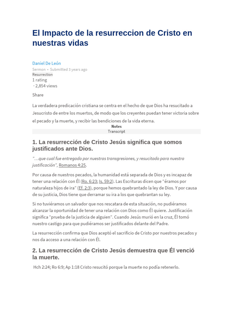 El Impacto de La Resurreccion de Cristo en Nuestras Vidas | PDF