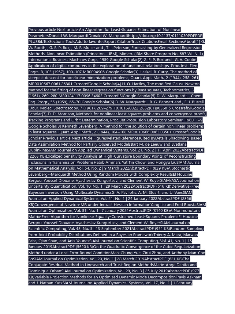 An Algorithm For Least-Squares Estimation of Nonlinear Parameters | PDF