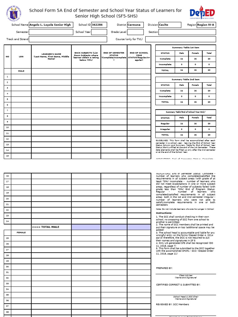 School Form 5a Sf 5a Pdf