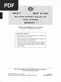 MUET S2 2024 BOOKLET 1 Answer