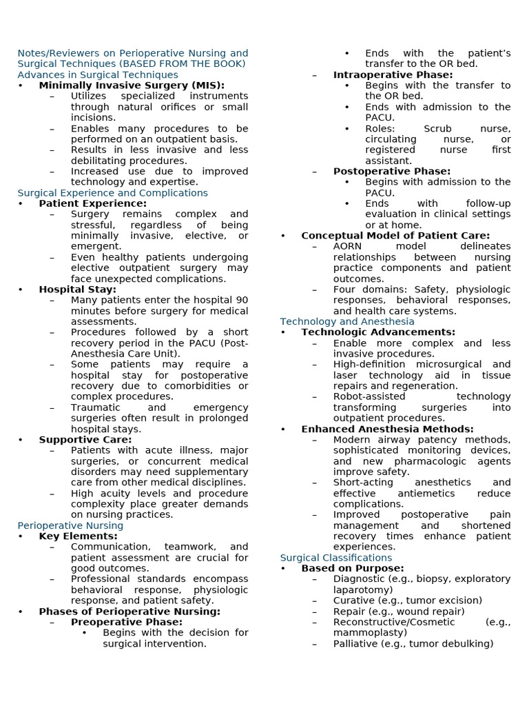 Preoperative Notes | PDF