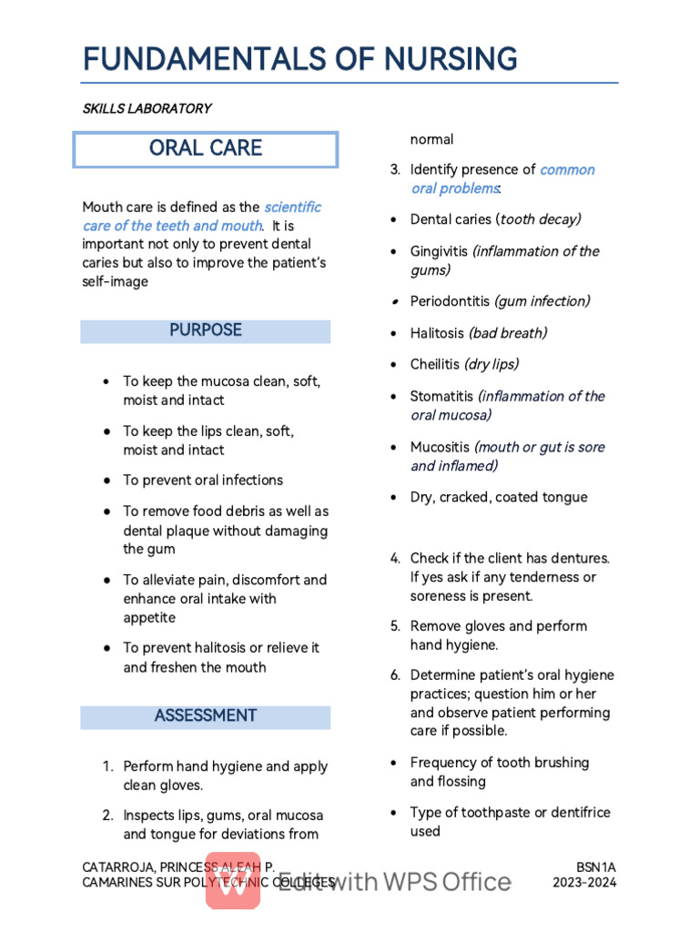 Oral Care Techniques in Nursing | PDF | Oral Hygiene | Career & Growth