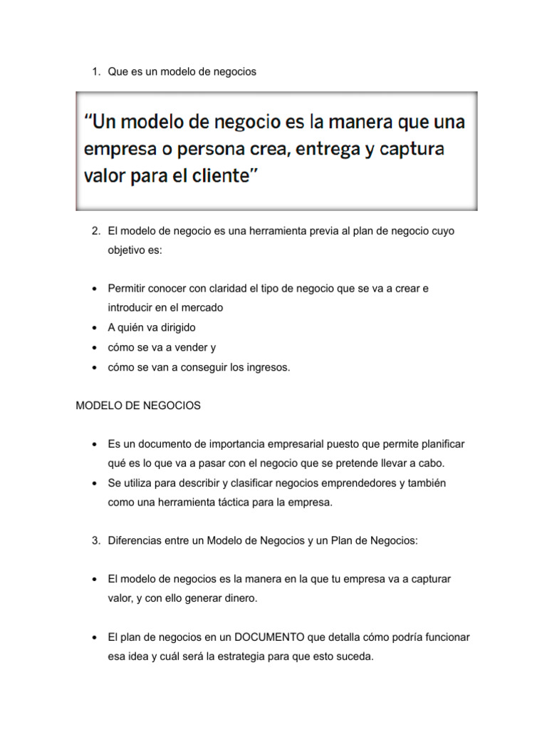 Guía para Crear un Modelo de Negocio | PDF | Modelo de negocio | Plan ...