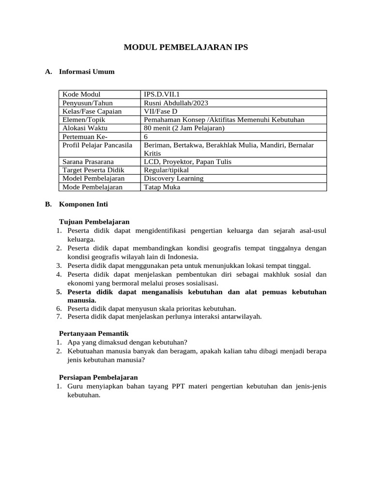 Modul Pembelajaran IPS Kelas VII | PDF